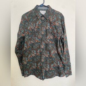 Cody James Western Paisley Snap Button Shirt Teal Orange Long Sleeve